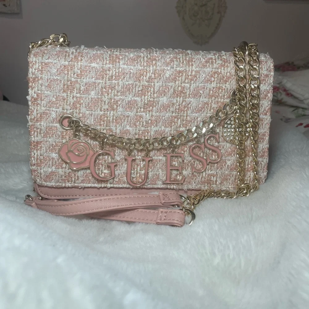 Guess pink tweed shoulder purse - Picture 4 of 5